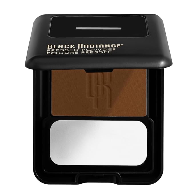 Black Radiance Pressed Powder, Pigment-Rich Matte Finish for Medium to Dark Skin Tones, Oil-Absorbing Compact with Mirror & Sponge - Warm Hazelnut