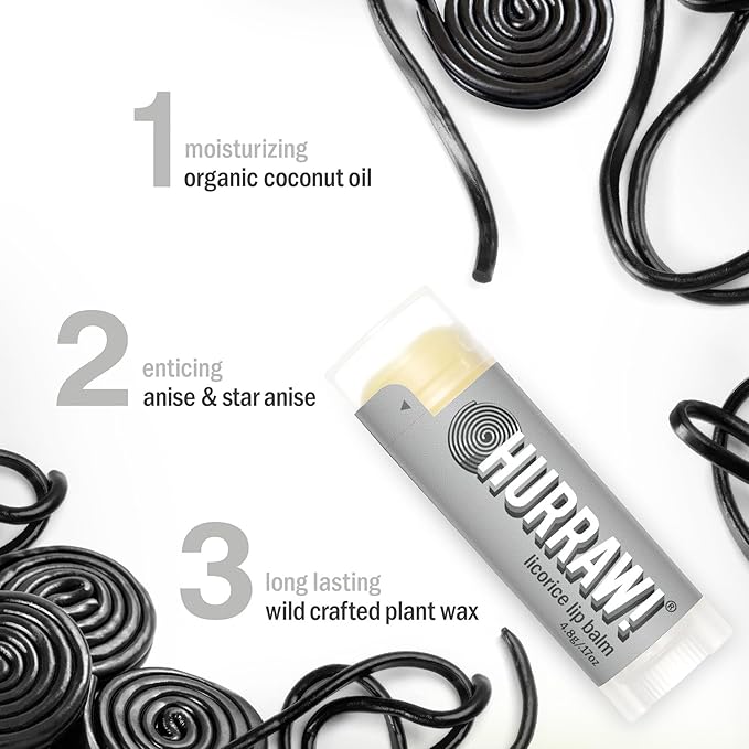 Hurraw! Licorice Lip Balm: Organic, Certified Vegan, Cruelty and Gluten Free. Non-GMO, 100% Natural Ingredients. Bee, Shea, Soy and Palm Free. Made in USA