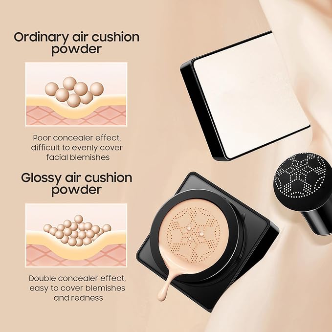 Air Cushion CC Cream - Long-Lasting Brightening Mushroom Head BB Cream Foundation for Face Makeup, Moisturizing Full Coverage Self Adjusting Concealer for Even Skin Tone (Ivory, 1 PCS)