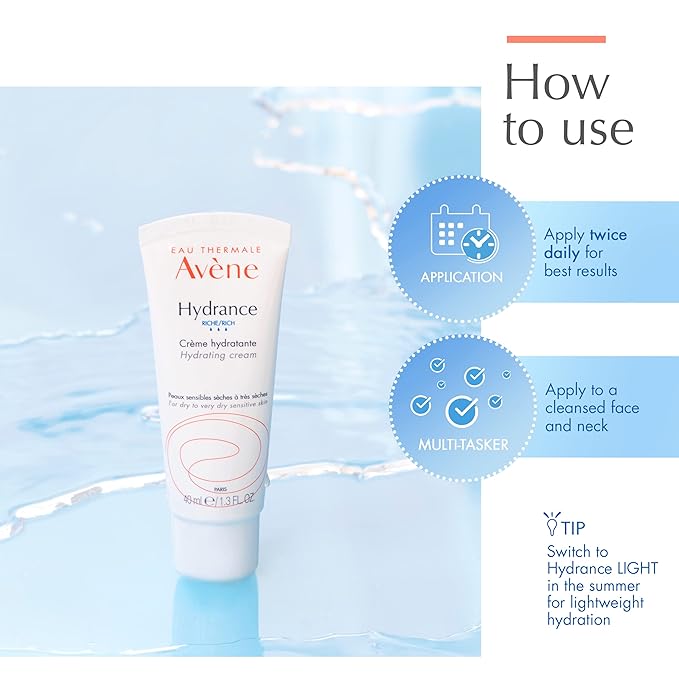Avène Hydrance RICH Hydrating Cream,Daily Face Moisturizer,Soothes feelings of skin tightness & discomfort associated with dryness,Dry skin moisturizer,Non-Comedogenic,1.3 Oz,(Pack of 2)
