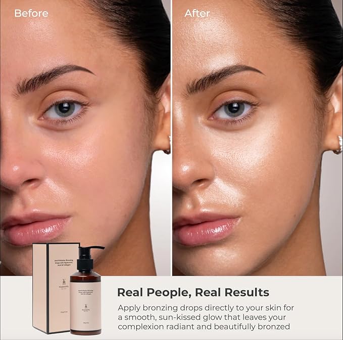 VivienneHu Bronzing Drops, 150g/5.3oz, with Hyaluronic Acid & Collagen, Vegan & Cruelty-Free, Liquid Bronzer, Creates A Sun-Kissed Glow, Pure Gold, Clean Clinical Skincare, Dermatologist-Tested