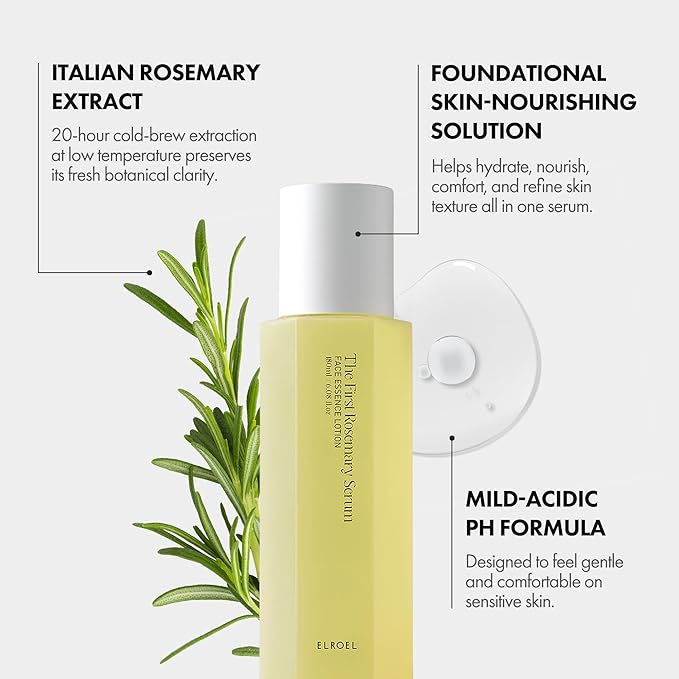 The First Rosemary Serum - 4-in-1 Hydrating, Nourishing, Soothing and Exfoliating Face Serum - Lightweight and Non-Sticky Korean Skin Care for Fine Lines and Uneven Skin Tone 6.08 Fl Oz