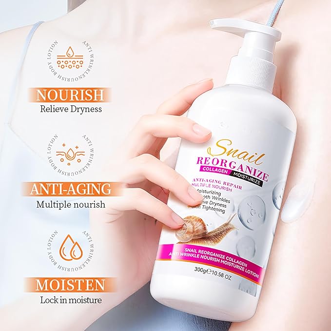 Collagen & Snail Mucin Body Moisturizer - Hyaluronic Acid Cream for Deep Hydration, Skin Firming & Wrinkle Reduction - All Skin Types Body Lotion, 300g/10.58oz