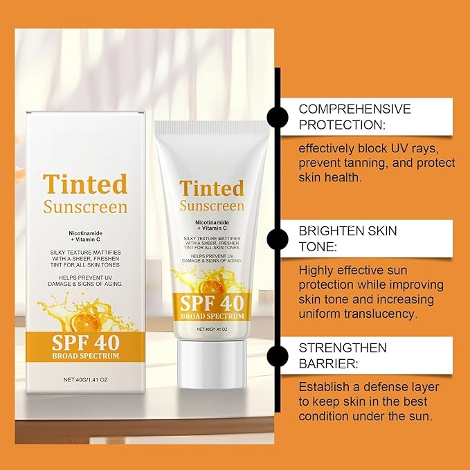 Vitamin C Sunscreen, Sunscreen SPF 40, Long-Lasting Spectrum Sunscreens UVA/UVB Protection, Waterproof & Sweat-Proof, Non-Greasy Lightweight Moisturizing Skin
