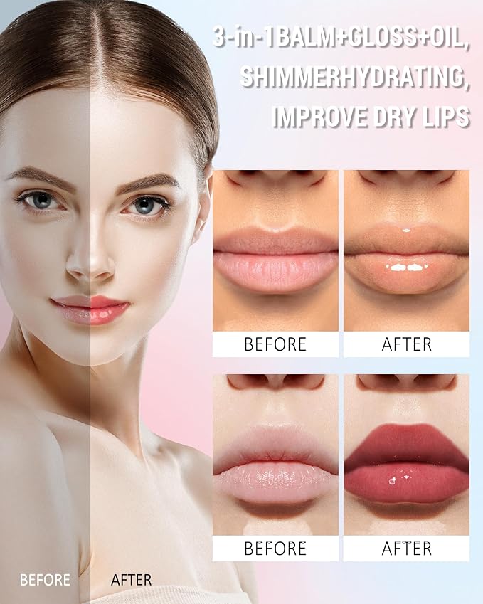 Tinted Lip Gloss Oil, Nude Brown Hydrating Lip Tint Stain, Sheer Lip Treatment Moisturizer, Moisturizing Lip Tint Balm Lipstick Lipgloss, Glow Reviver Lips Care Oil, Christmas Makeup Gift for Women-05