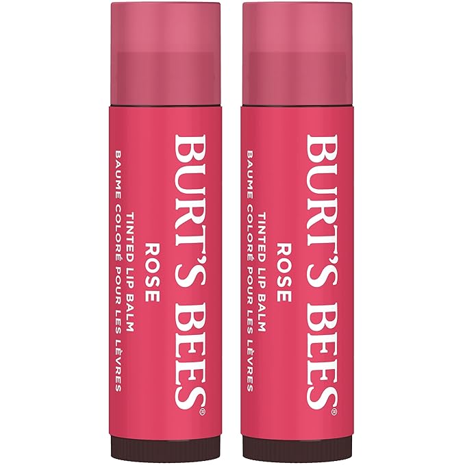 Burt's Bees Easter Basket Stuffers, Lip Tint Balm with Long Lasting 2 in 1 Duo Tinted Balm Formula, Color Infused with Hydrating Shea Butter for a Natural Looking Buildable Finish, Rose (2-Pack)