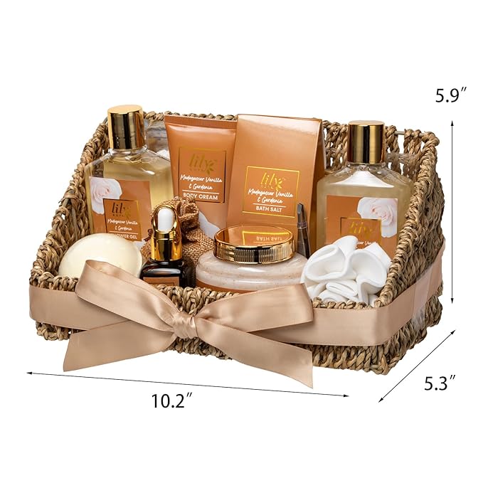 Mothers Day Gifts for Women - 17Pcs Vanilla Bath and Body Gift Basket Set for Women Spa Gift Baskets Spa Kit | Gifts for Christmas, Valentines Day, Birthday Gift, Self Skin Care Gift Sets for Her