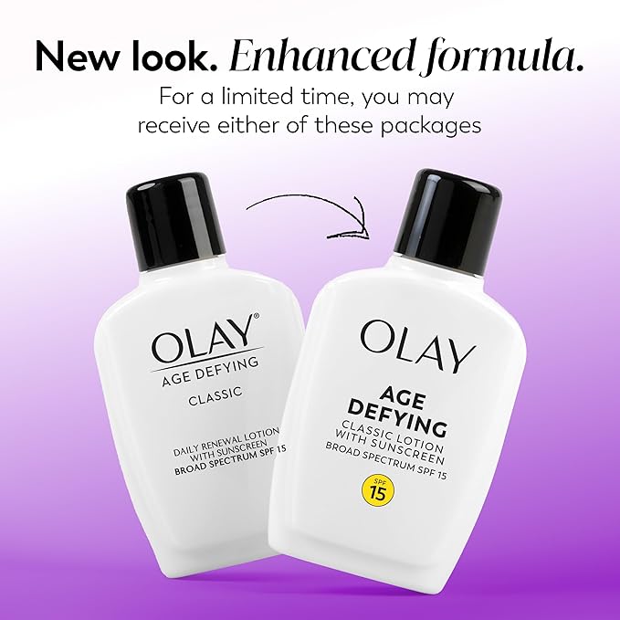 Face Moisturizer by Olay, Age Defying Classic Daily Renewal Lotion, With Sunscreen, Classic,4 oz