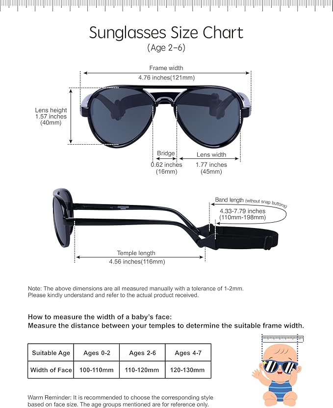 COCOSAND Baby Boys Girls Aviator Sunglasses with Strap Polarized Flexible Retro Pilot for Infants Toddler Age 0-24 Months