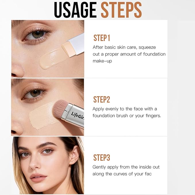 Concealer Foundation Stick, Dual-Ended Full Coverage Foundation with Ultra-Fine Bristle Brush, Korean Creamy Dewy Finish Base Makeup (Ivory)