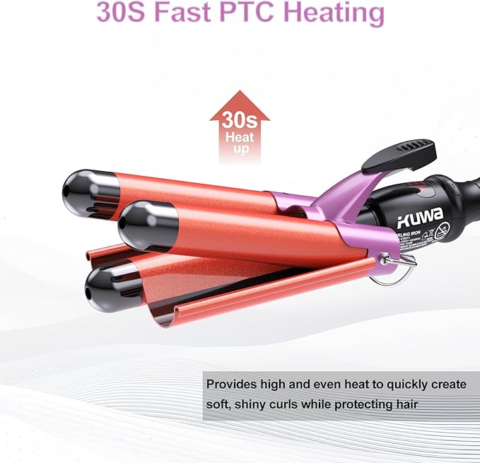 kuwa 3 Barrel Curling Iron,Crimper Hair Tool,Hair Crimper for Women,WaverHair Tool,Hair Waver with LCD Temperature Display