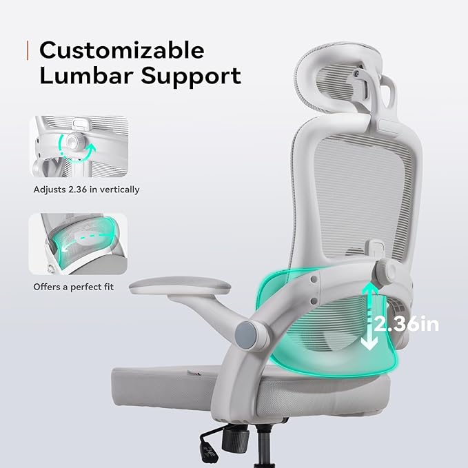 SIHOO M102C Ergonomic Office Chair, High Back Desk Chair with 3D Armrests, Up&Down Lumbar Support, Swivel Computer Task Chair with Adjustable 2D Headrest, Tilt Function,White