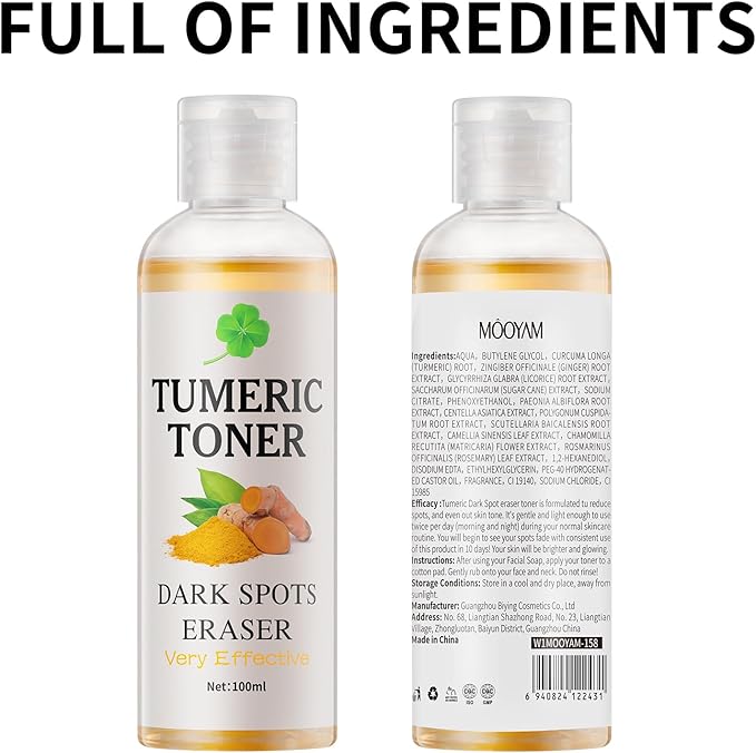 Toner for Dark Spots Turmeric Dark Spot Corrector, Facial Toner for Acne Prone Skin, Dark Spot Correcting Hydrating Face Toner for Women Moisturizing for All Skin Type- 3.4 OZ