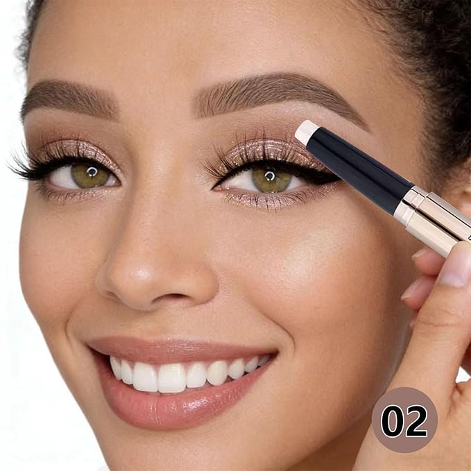 Eyeshadow Stick and Sponge Brush Cream Shimmer Smooth Eyeshadow Pencil Hypoallergenic Waterproof Eye Shadow Eyeliner Highlighter Stick Primer Palette Glitter Liquid Nude Korean Matte