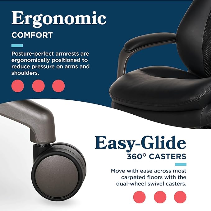 La-Z-Boy Nova Executive Office Chair - Ergonomic High Back Desk Chair with AIR Lumbar Support - Comfortable ComputerChair for Home Office - Vegan Leather - Black