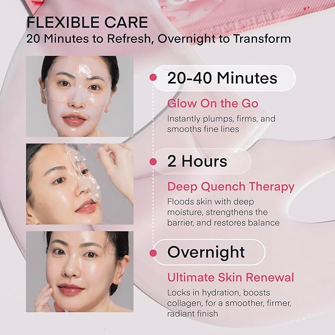 TEREZ & HONOR Real Deep Bio Collagen Face Mask - 8 x 33g Korean Hydrogel Overnight Masks for Deep Hydration, Glowing, Pore Minimizing, Elasticity, Fragrance-Free, 100 Da Ultra-Low Molecular Collagen