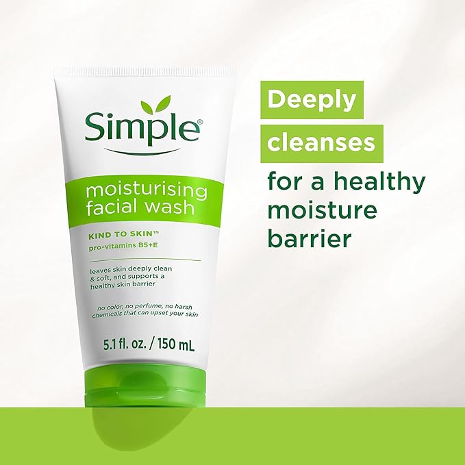 Simple Kind To Skin Moisturizing Face Wash - Facial Cleanser with Vitamin B5 and E - Removes Oil, Dirt, and Other Impurities - Sulfate Free - 2 pc