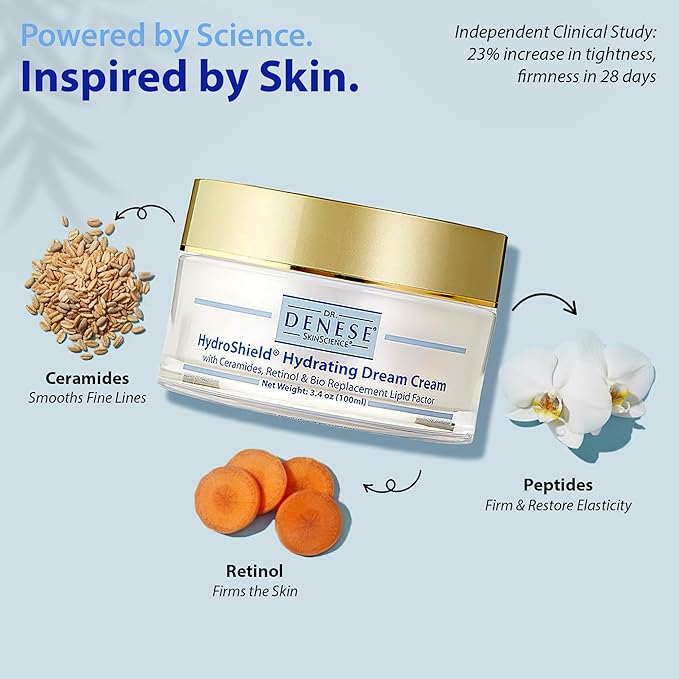 Dr. Denese HydroShield Dream Cream 3.4 oz – Advanced Moisturizer with Retinol, Peptides and Ceramides for Smooth Radiant Skin, Improved Elasticity and Deep Hydration – Doctor Developed, Cruelty Free