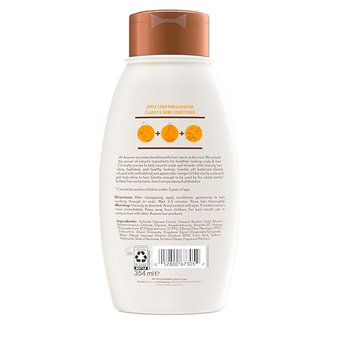 Aveeno Apple Cider Vinegar Clarifying Conditioner, Shine Boosting, Nourishing, for Dull Hair, 12 fl oz