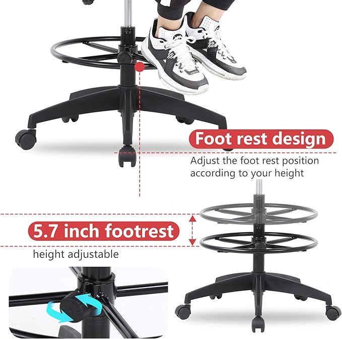BestOffice Drafting Chair Tall Office Chair Adjustable Swivel Rolling Mesh Height with Lumbar Support Arms Footrest Mid Back for Adults Standing Desk Drafting Stool (Beige)