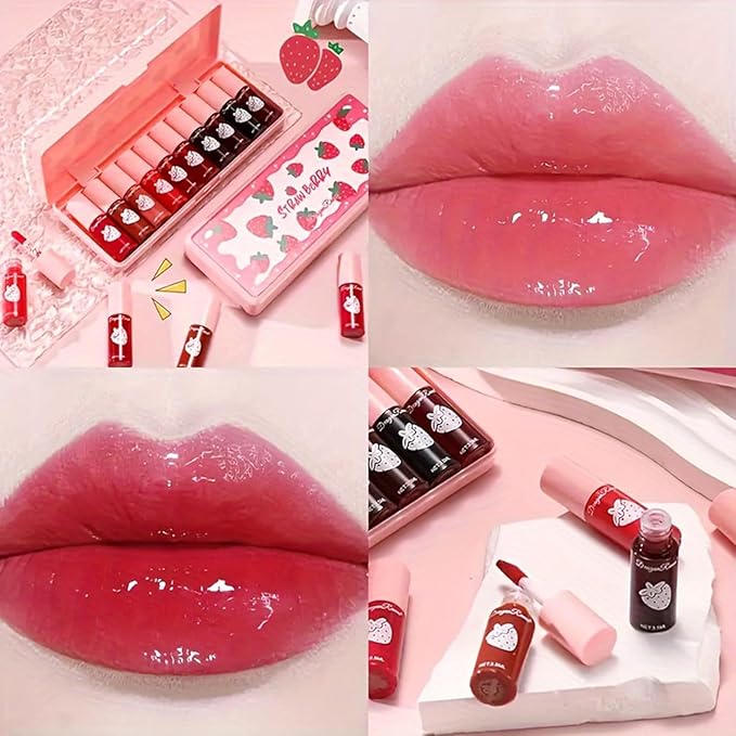 Eakroo 10 Colors Lip Stain Tint Set, Korean Lip Gloss for Women, Moisturizing Korean Lip Tint, Lip Stain Long Lasting Waterproof, High Pigment, Non-Stick Cup, Vivid Color, Lip Tint Makeup (Set A)