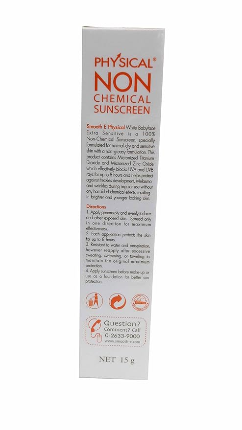 Smooth E Physical White Babyface Uv Expert, 100% Non-chemical White Babyface Sunscreen Spf 50+/pa+++. Extra Sensitive White Skin (15 G/Pack).
