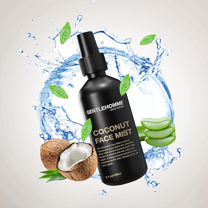 Gentlehomme - Coconut Face Mist - Men’s Facial Spray - with Hyaluronic Acid, Aloe Vera & Green Tea - Refresh, Moisturize & Hydrate - Use Day & Night - Safe for All Skin Types - Vegan - 3.4oz - 1 Pack
