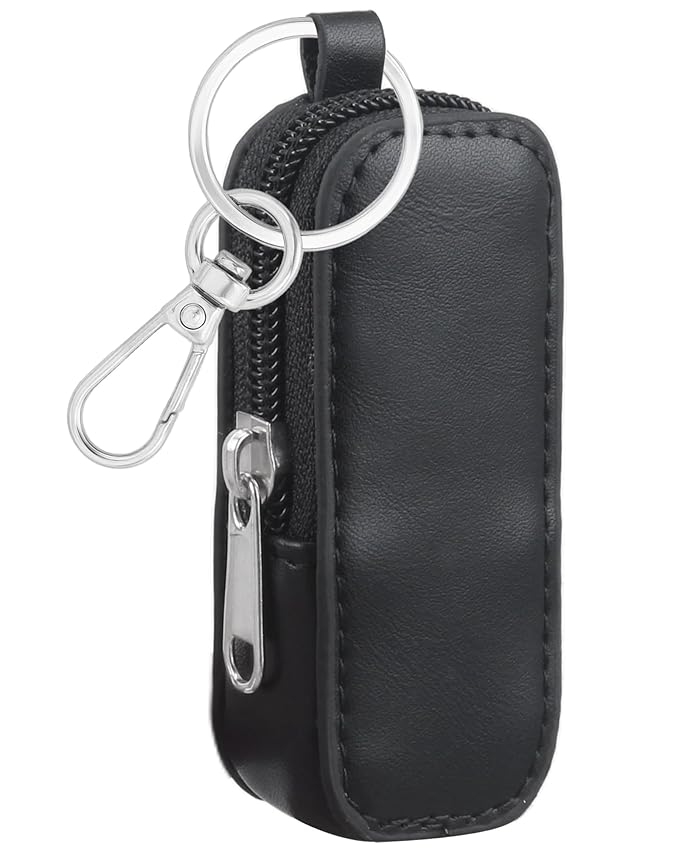 Lip Balm Holder Chapstick Holder Keychain Fashion Pu Leather Lipstick Pouch Lip Gloss Holder With Hook (Black)