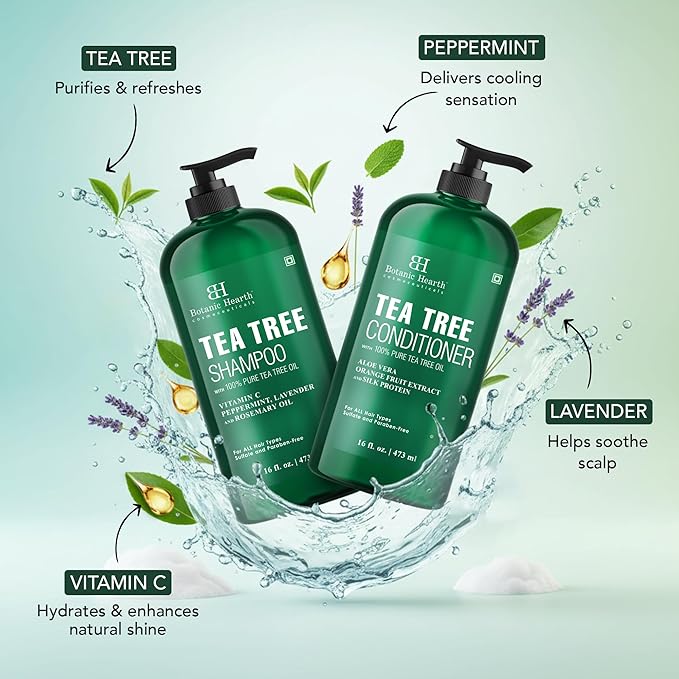 Botanic Hearth Tea Tree Shampoo And Conditioner Set | With 100% Pure Tea Tree Oil, For Itchy And Dry Scalp, Sulfate/Paraben Free | For Men And Women | 16 Fl Oz Each