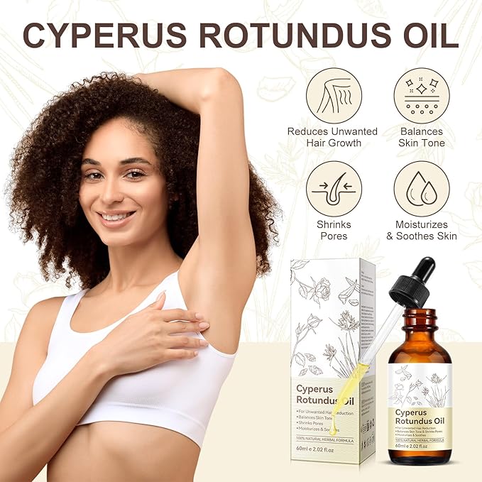 Cyperus Rotundus Oil, Cypress Oil for Hair Removal, Natural Soothing and Gentle, Reducing Body Hair Growth, Smooth Skin & Hair Removal, 2.02 Fl Oz