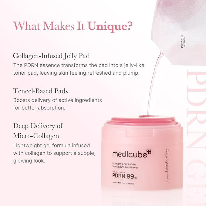 PDRN Soothing Care Duo: Salmon DNA Pink Collagen Jelly Pad and PDRN Jelly to Foam Cleanser | Gentle but Powerful Cleanser and Toner Pad for Radiant, Balanced Skin