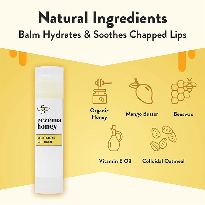 ECZEMA HONEY Nourishing Lip Balm - Organic Chapstick for Sensitive Skin - Daily Lip Moisturizer for Very Dry Lips - Mango Butter & Honey Lip Balm - Natural Lip Care Products (1 Ct) (Pack of 2)