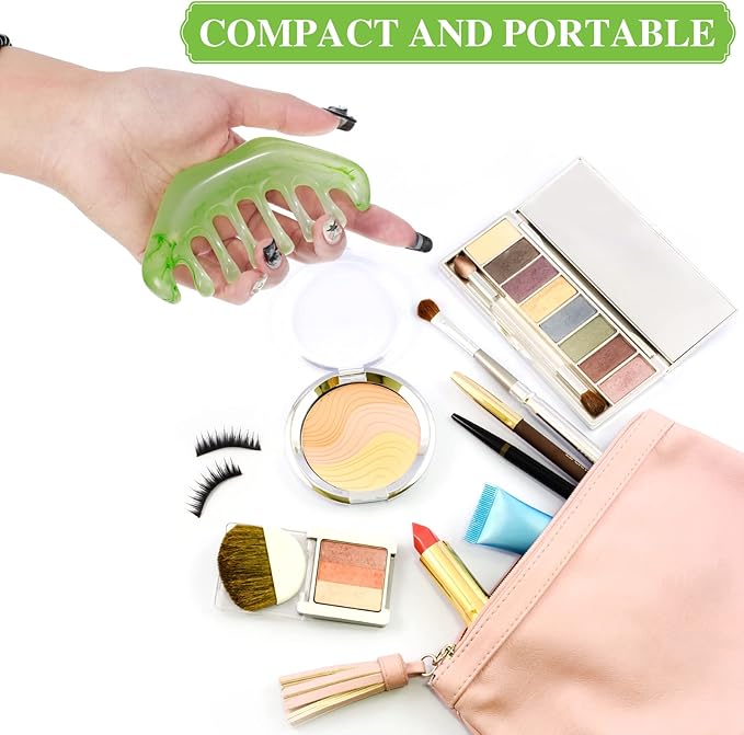 Geiserailie 2 Pcs Jade Combs Esthetician Supplies Massage Stone Hair Gua Sha Scraping Scalp Comb Facial Massage Tool Handheld Head Tools Head Caring Therapy Mother's Day for Women(Elegant Style)