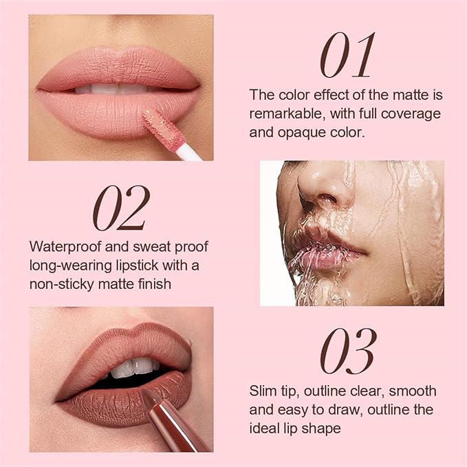 13Pcs Matte Liquid Lipstick + Lip Liner Pens Set, 6 Matte Lipstick+6 Matching Smooth Lipliner+ 1Pcs Lip Plumper Makeup Set Kit, Waterproof Long Lasting 24 Hour Lip Makeup Valentines Gifts for Women