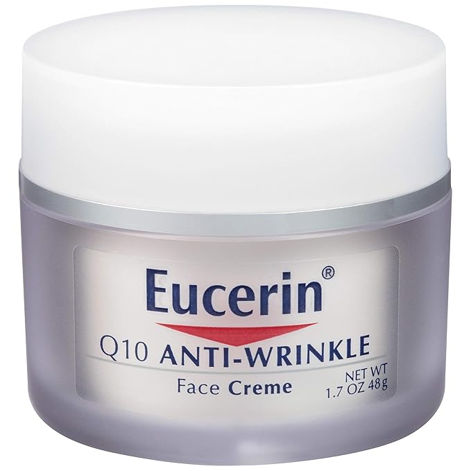 Eucerin Q10 Anti-Wrinkle Face Cream, Unscented Face Cream for Sensitive Skin, 1.7 Oz Jar (Pack of 12)