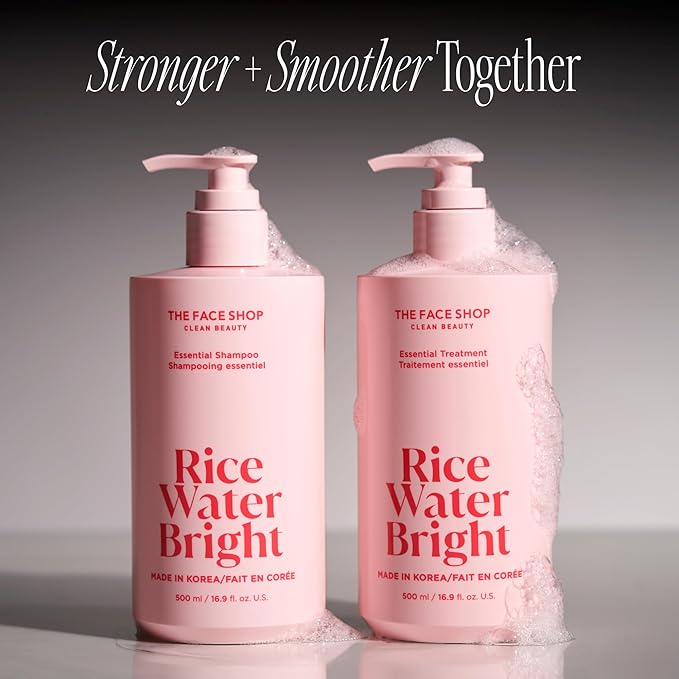 The Face Shop Rice Water Bright Essential Shampoo, Rice Protein Hair Care for Strengthening Dry & Damaged Hair, Korean Shampoo, Hair Growth, Anti-Frizz, Anti-Hair Loss, Breakage Control, Sulfate Free