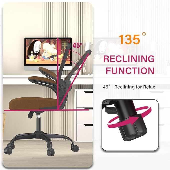 Mimoglad Office Chair, Ergonomic Desk Chair with Adjustable Lumbar Support, High Back Mesh Computer Chair with Flip-up Armrests-Task Chairs, Executive Chair for Home Office