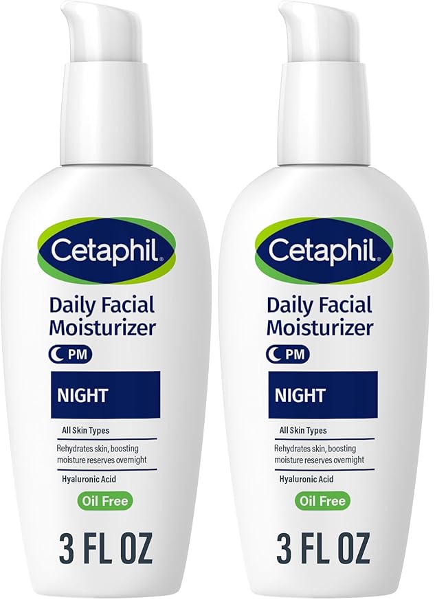 Cetaphil Night Moisturizer for Face, Hydrating Facial Moisturizer with Hyaluronic Acid, All Skin Types, Lightweight and Non-Comedogenic, Dermatologist Recommended for Sensitive Skin, 3oz (Pack of 2)