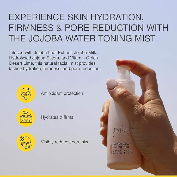 Jojoba Company Water Toning Mist with Pure Jojoba Leaf Extract & Vitamin C – Hydrating, Toning & Firming Mist for Dry Skin – Antioxidant Protection & Pore Reducing – 50ml