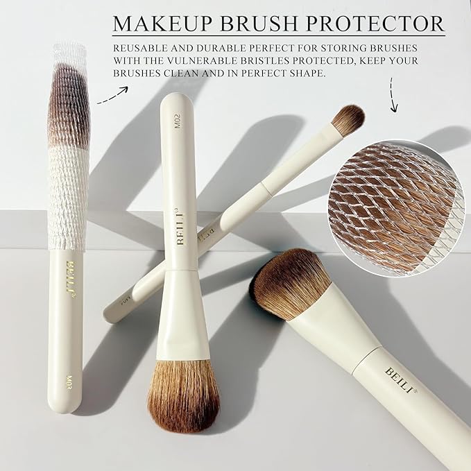 BEILI Mini 6Pcs Makeup Brush Set – Elegant Off White, Professional Travel Brushes for Foundation, Contour, Highlighter & Blending, with Sponge and Gift Box