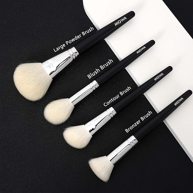 12 Pieces Premium Goat Hair Makeup Brush Set Nature Hair Bristles for Flawless Powder Application Durable Copper Ferrules Includes Eco-Friendly Kraft Paper Storage Case and Elegant Gift Box