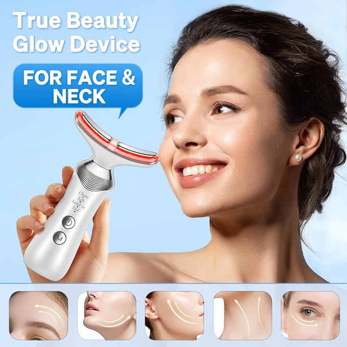 Facial Massager for Face and Neck, 7-in-1 Face Neck Massager Tool with 4 Modes, Beauty Device Facial Massage for at-Home Skin Care