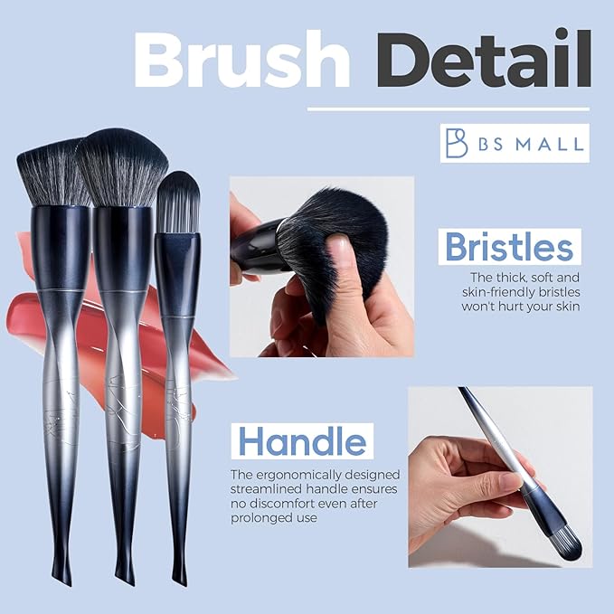 BS-MALL Professional Makeup Bruhses & 2 Pcs Makeup Sponges for FoundationPremium Synthetic Foundation Powder Concealers Eye Shadows Blush Makeup Brushes with Black case