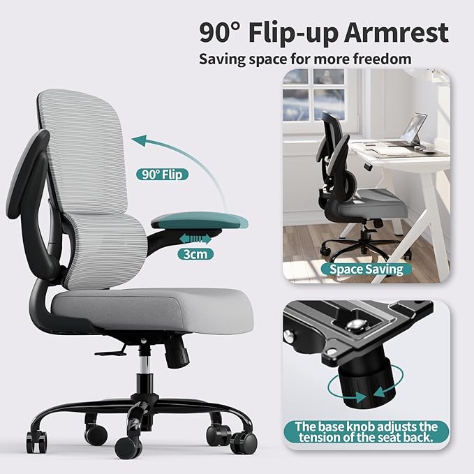 TRALT Office Chair - Ergonomic Desk Chair with Adjustable Lumbar Support, Mesh Computer Chair, Executive Chair for Home Office Comfortable Lumbar Support (Fog Gray)