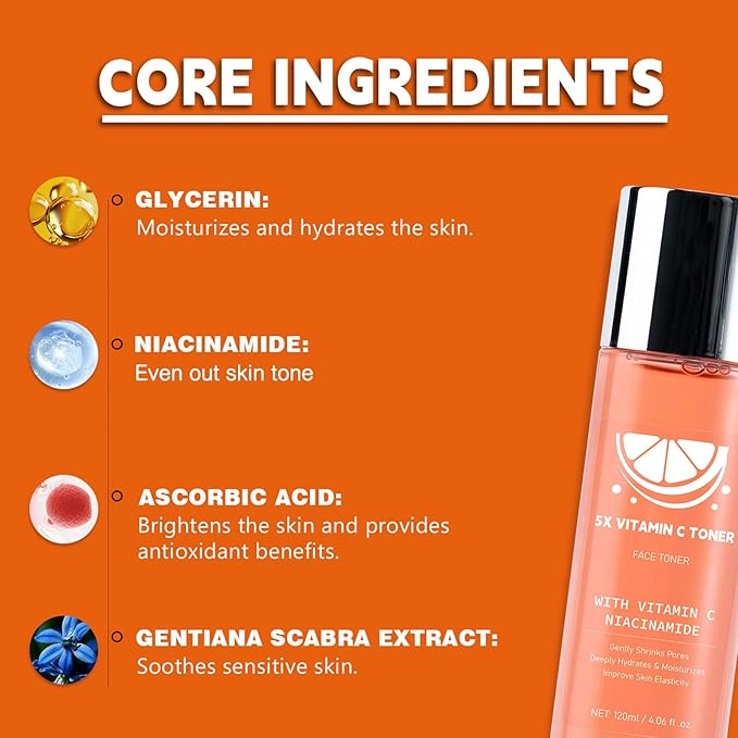 Toner for Face, with Vitamin C Niacinamide Gentiana Scabra Extract, Even Skin Tone, Pore Minimizing, Oil Control,Locks in Moisture,4.06 fl.oz