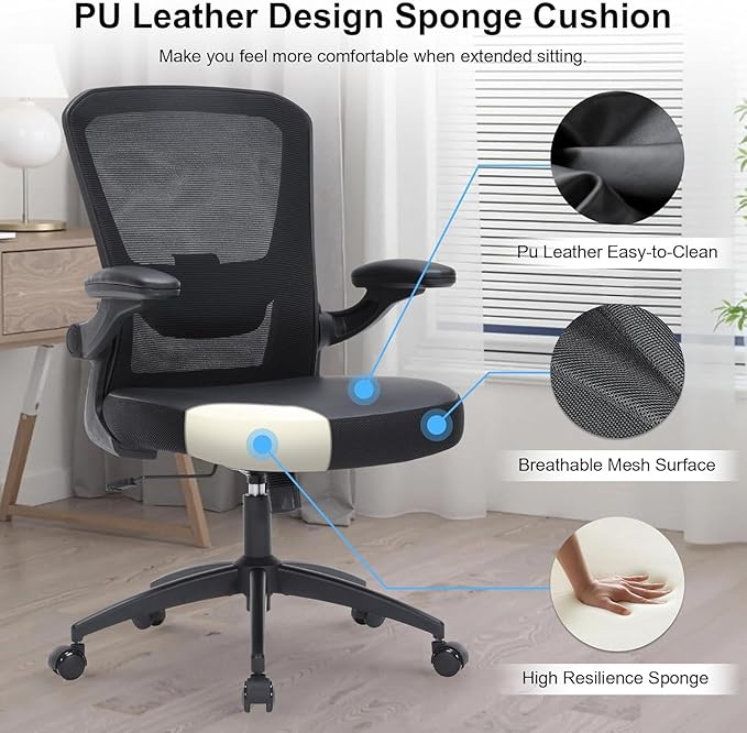Heavy Duty Office Chair, 400lbs Ergonomic Desk Office Chair for Heavy People, Home Office Desk Chairs with Flip-Up Arms, Executive Computer Desk Chair with Adjustable Seat Height & Lumbar Support