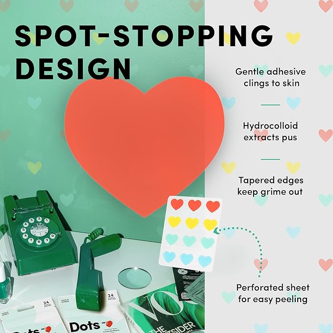 Dots for Spots Pimple Patches For Face - Fast Acting, Translucent Hydrocolloid Zit Patches that Unclog Pores Korean Skin Care, Hearts, 24 Patches