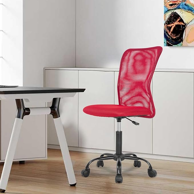 BestOffice Ergonomic Office Chair Desk Chair Mesh Computer Chair Armless Back Support Modern Executive Rolling Swivel Chair with Lumbar Support(Red)