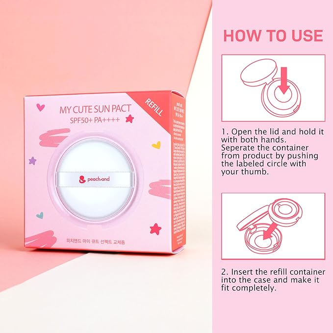 Peachand Kids Mineral Sun Cushion SPF50+ PA++++, Korean Skin Care, Pink Tiara – Set with 1 Cushion and 1 Refill