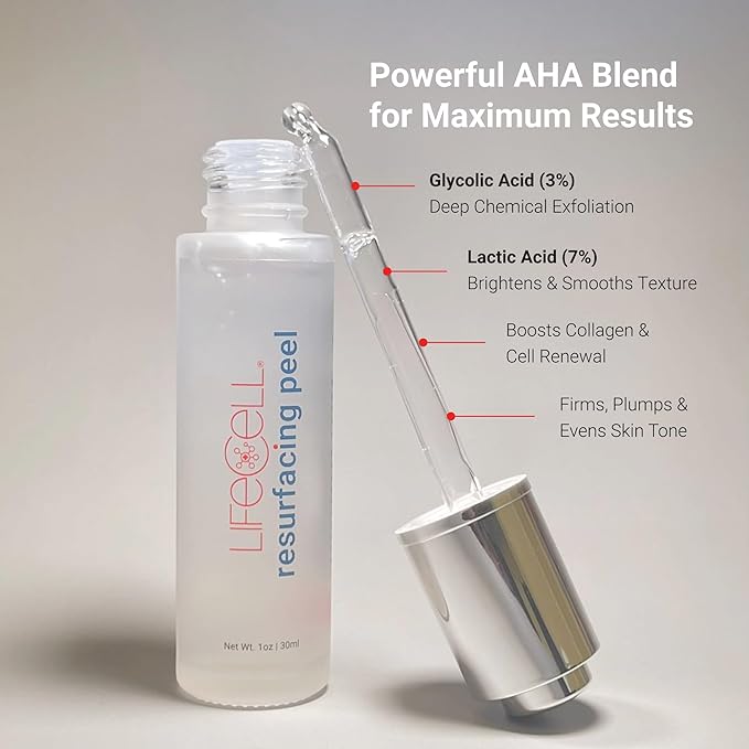 LifeCell Resurfacing Peel Overnight Liquid Exfoliant, Lactic and Glycolic Acid Toner for Body and Face - Exfoliating and Smoothing Skin Serum, Anti-Aging Skincare Peeling Treatment